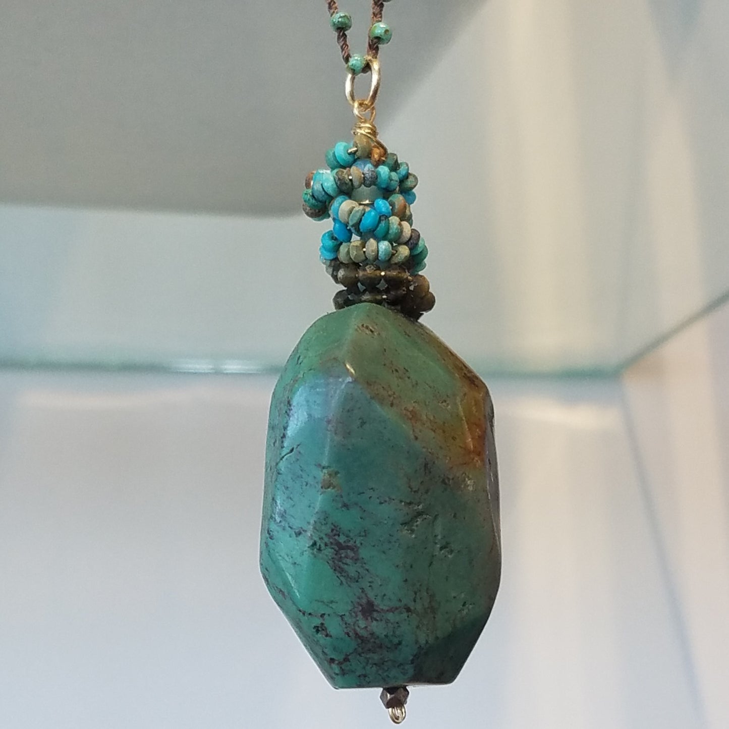 Long Turquoise necklace, handcrafted by Antiqua Jewelry