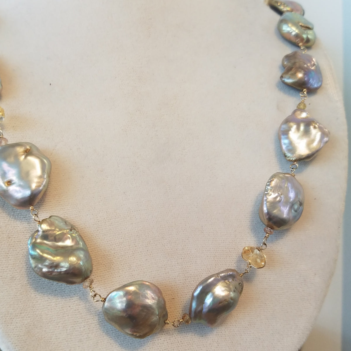 Pearls and Citrine necklace/Bracelet, handcrafted by Antiqua Jewelry
