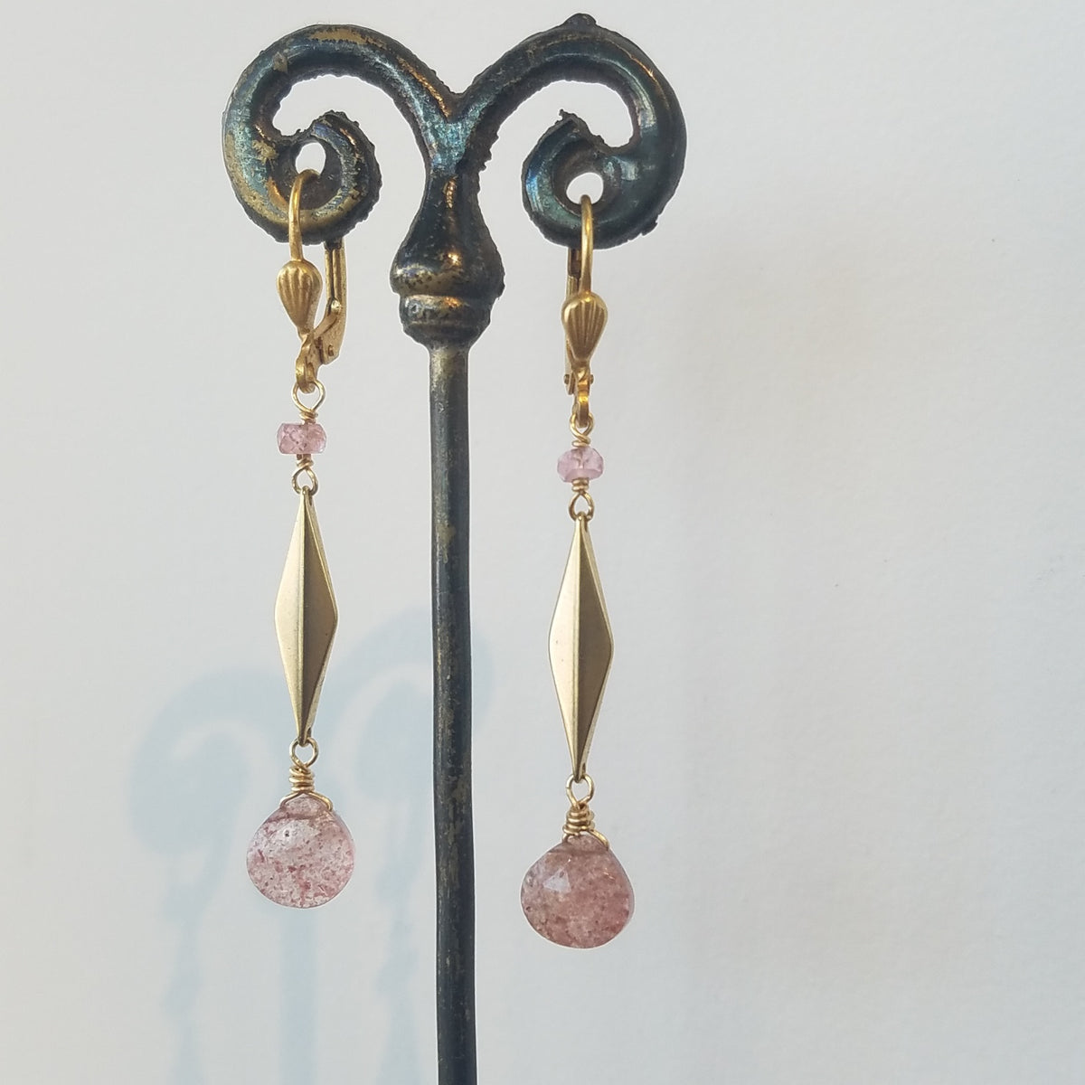 Pink Quartz earrings, handcrafted by Antiqua Jewelry