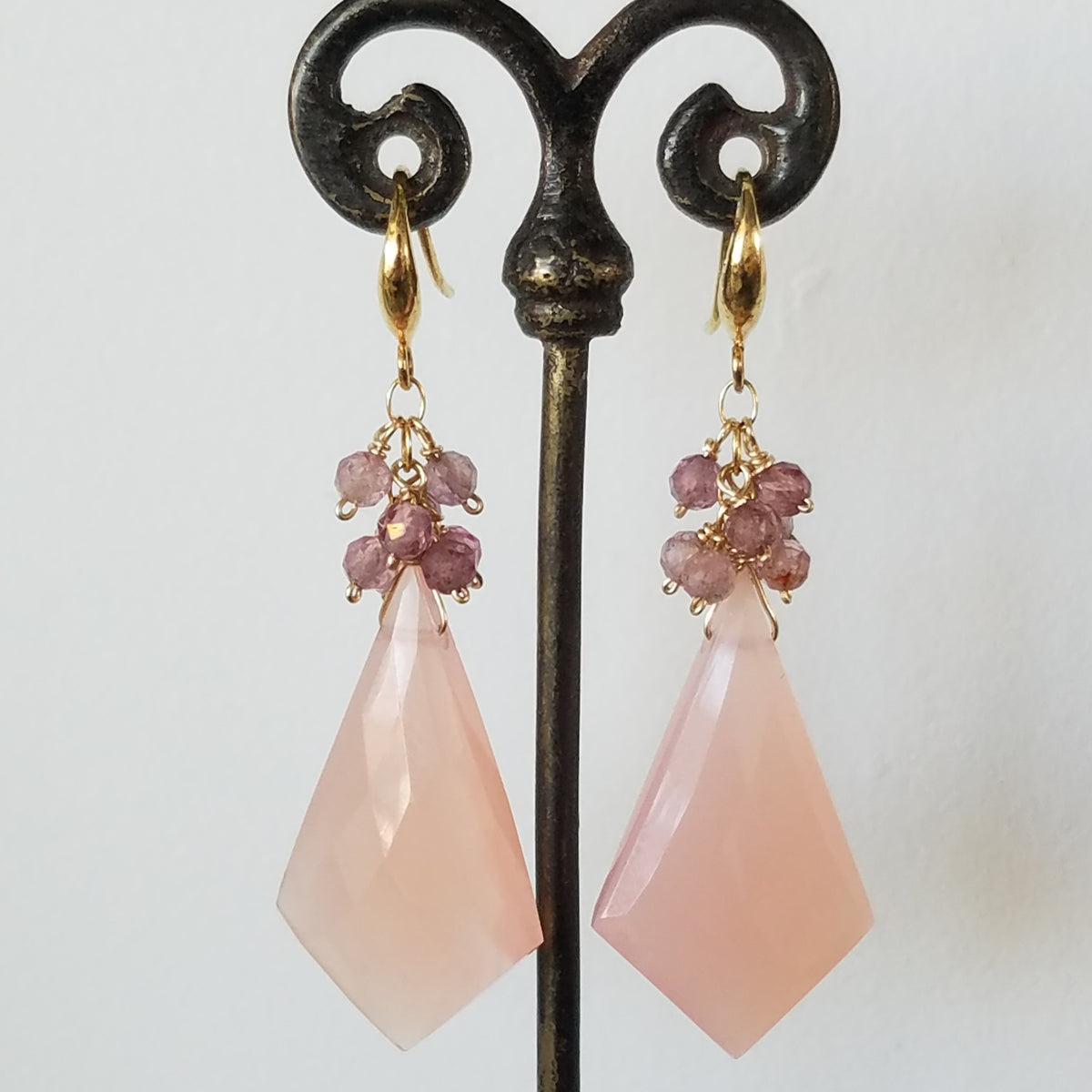 Pink Chalcedoney earrings, handcrafted by Antiqua Jewelry